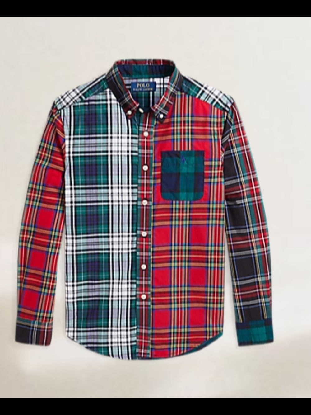 Polo by Ralph Lauren Red, Green, White Plaid Patchwork Button-Down Shirt